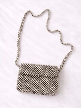Silver Beaded Crossbody Bag - Elegant Evening Bag